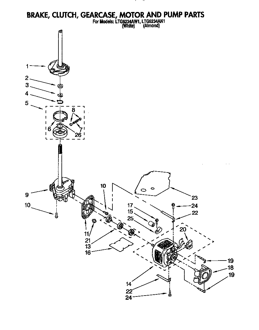 BRAKE, CLUTCH, GEARCASE, MOTOR AND PUMP