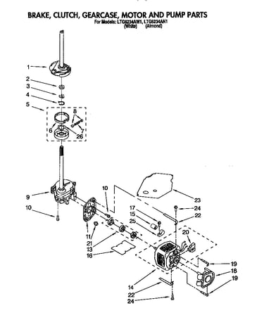 Brake, clutch, gearcase, motor and pump