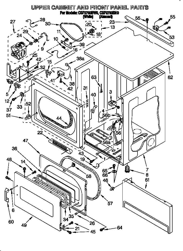Upper cabinet and front panel