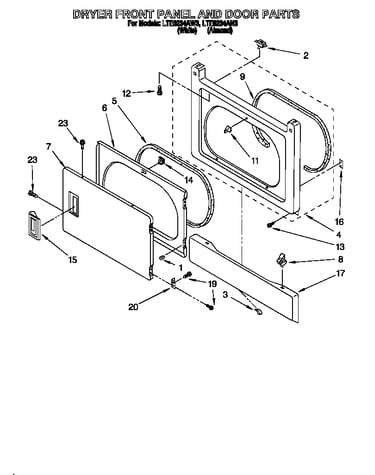 Dryer front panel and door