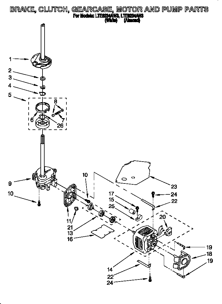 Brake, clutch, gearcase, motor and pump