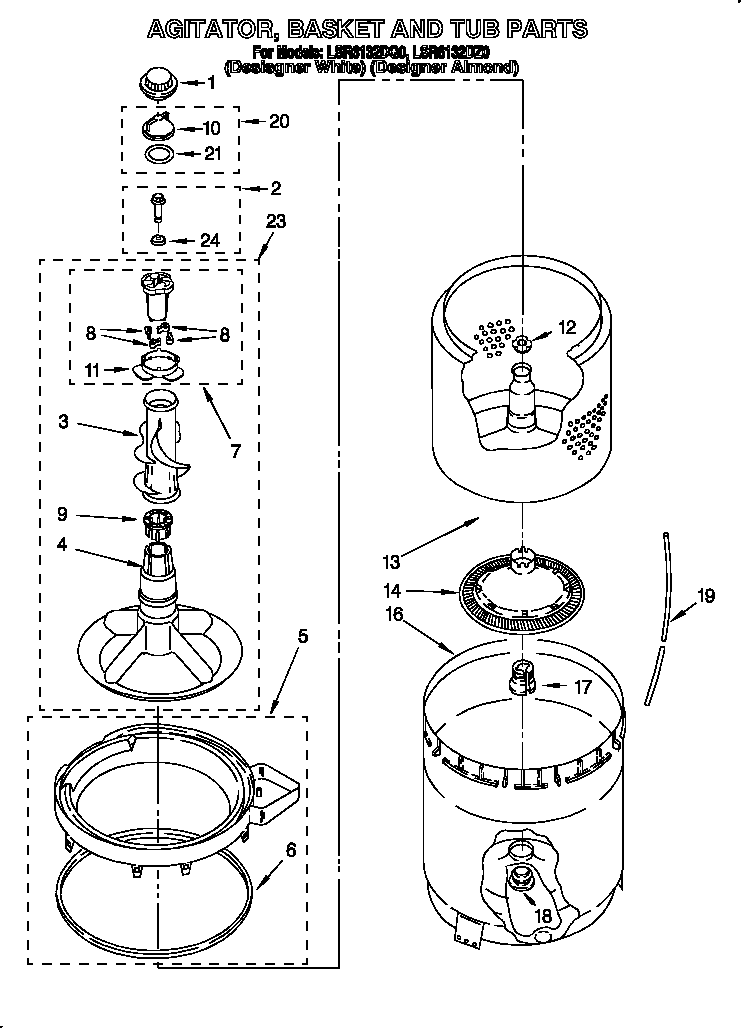 AGITATOR, BASKET AND TUB