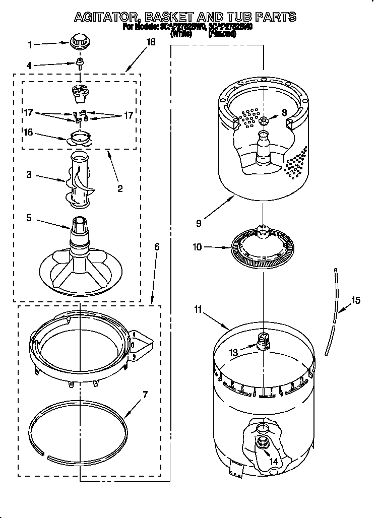Agitator, basket and tub
