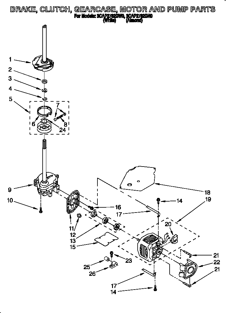 Brake, clutch, gearcase, motor and pump