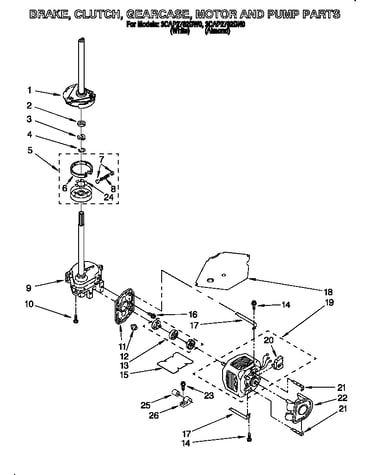 Brake, clutch, gearcase, motor and pump