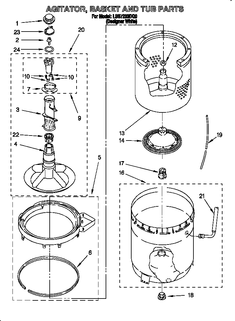 AGITATOR, BASKET AND TUB