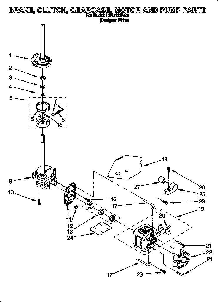 Brake, clutch, gearcase, motor and pump
