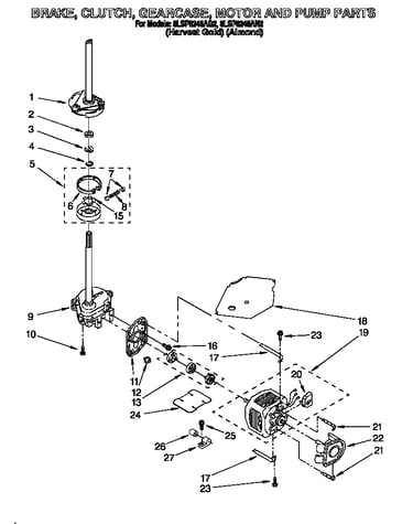 Brake, clutch, gearcase, motor and pump