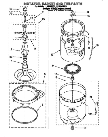 Agitator, basket and tub