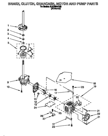 Brake, clutch, gearcase, motor and pump