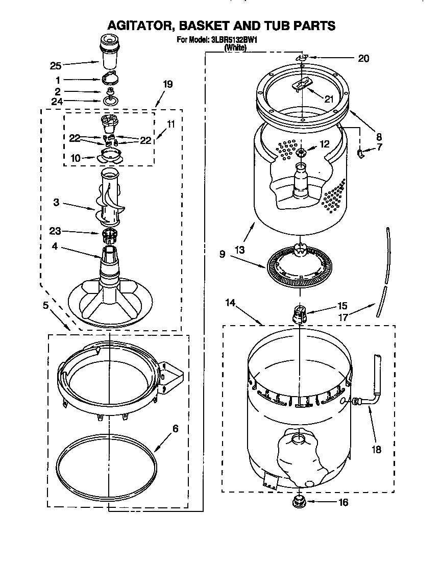 AGITATOR, BASKET AND TUB