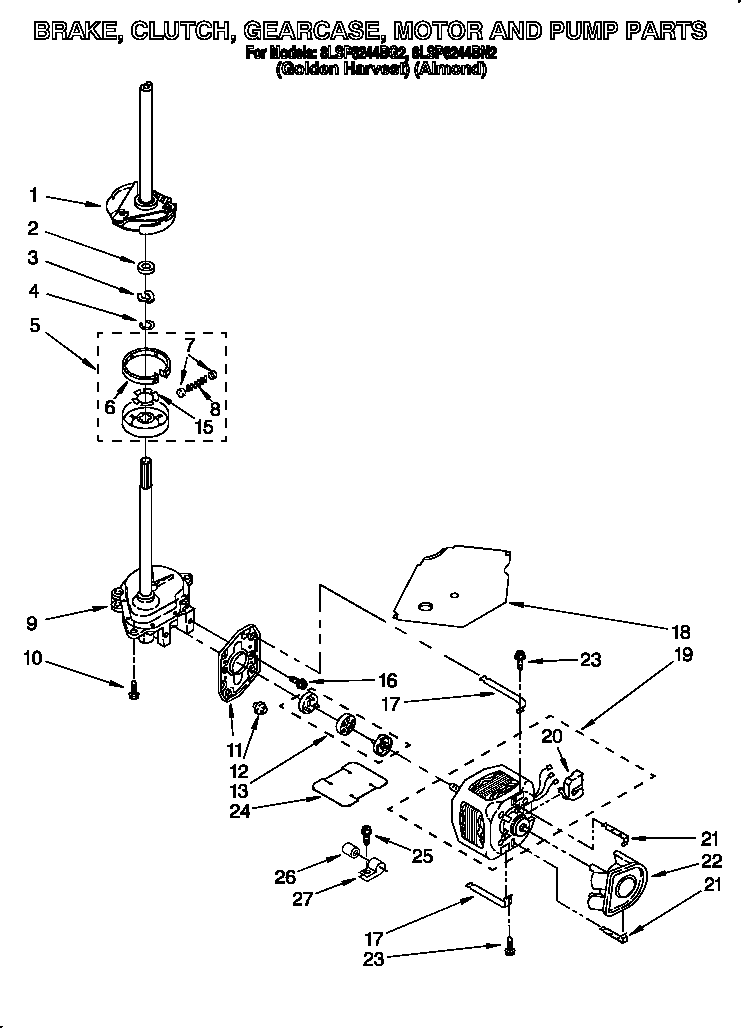 Brake, clutch, gearcase, motor and pump