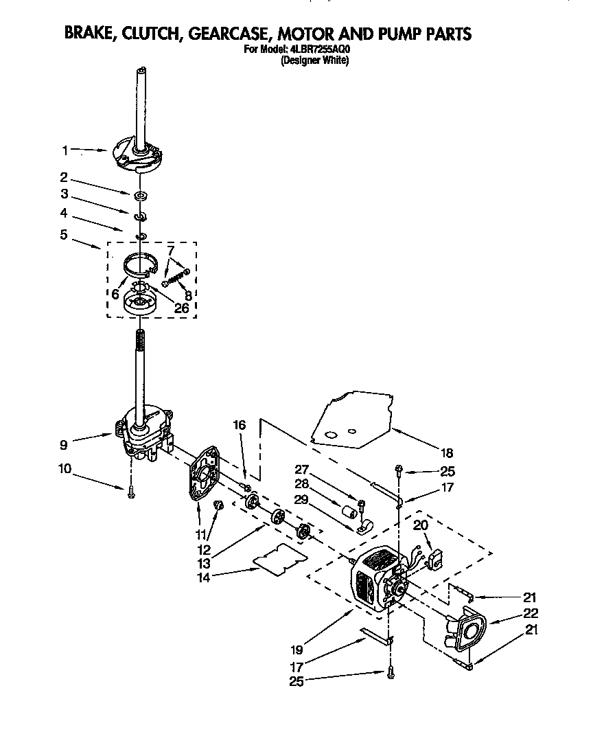 Brake, clutch, gearcase, motor and pump