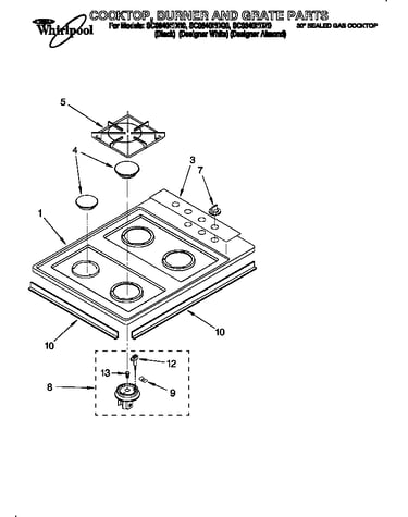 Cooktop, burner and grate