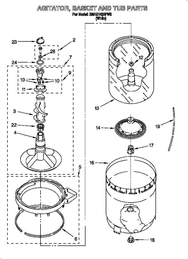 Agitator, basket and tub