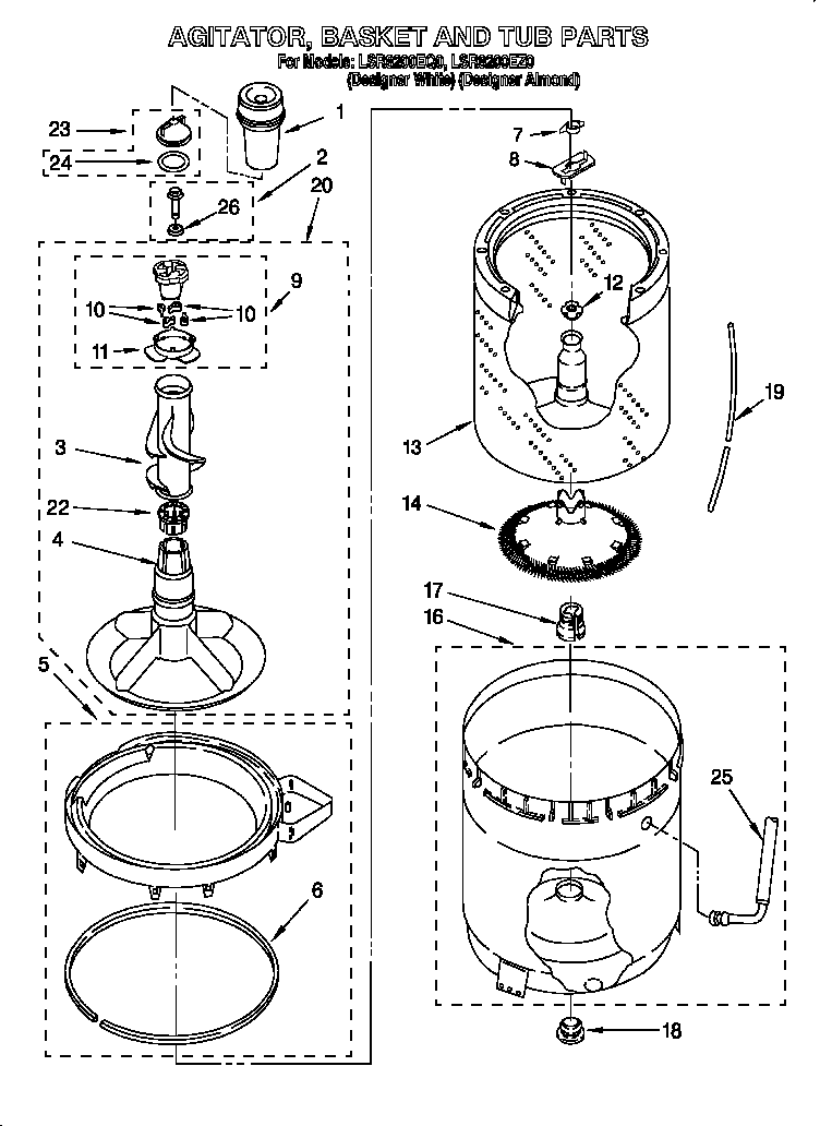 AGITATOR, BASKET AND TUB