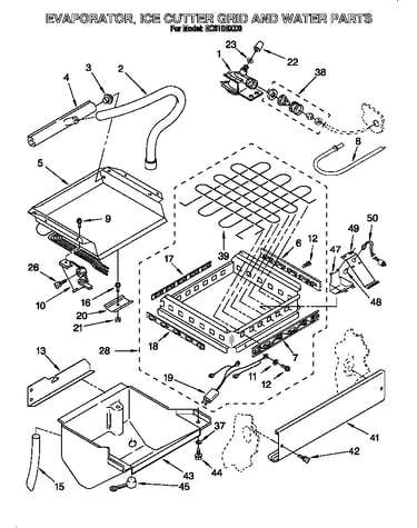Evaporator, ice cutter grid and water
