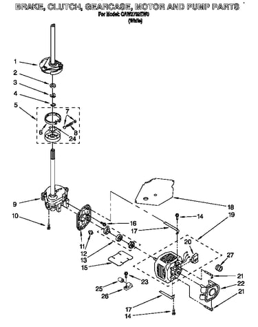 Brake, clutch, gearcase, motor and pump