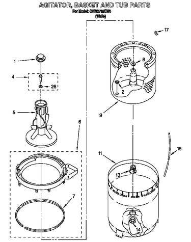 Agitator, basket and tub