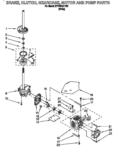 Brake, clutch, gearcase, motor and pump