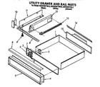 KitchenAid KEDH207YBL2 utility drawer and rail diagram