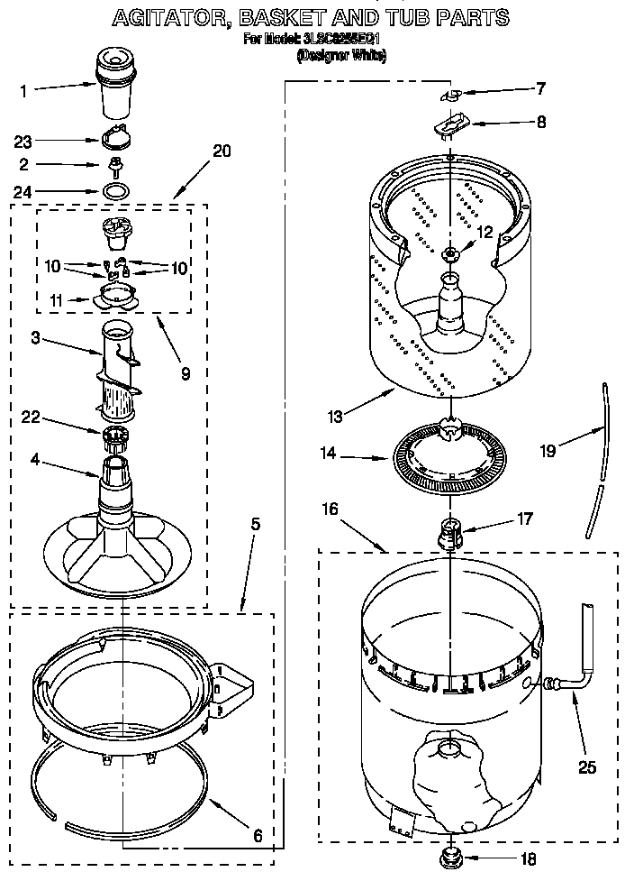 Agitator, basket and tub