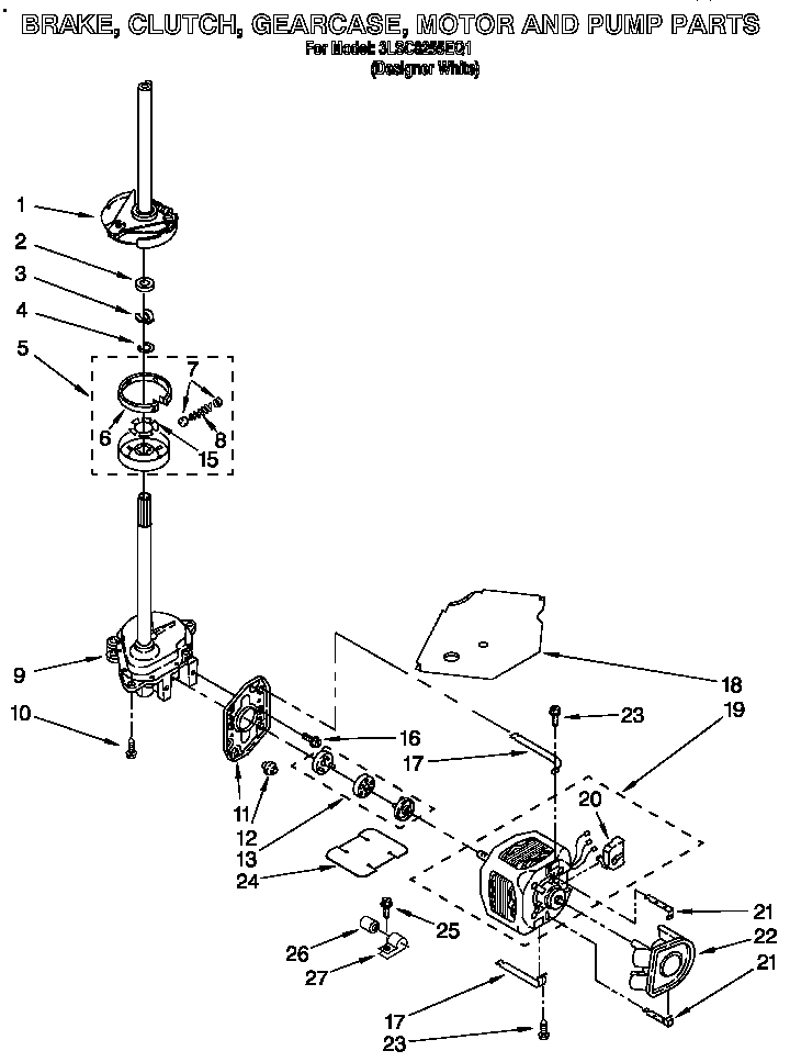 Brake, clutch, gearcase, motor and pump
