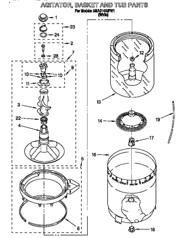 Agitator, basket and tub