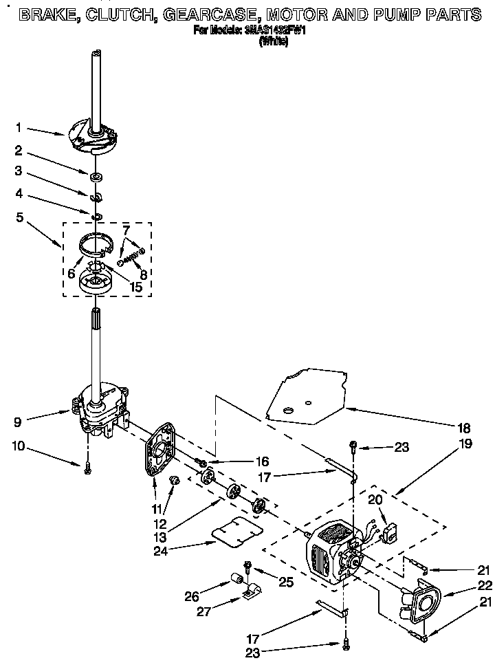 Brake, clutch, gearcase, motor and pump