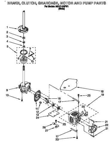 Brake, clutch, gearcase, motor and pump