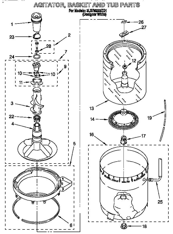 Agitator, basket and tub