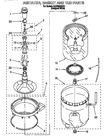 Agitator, basket and tub