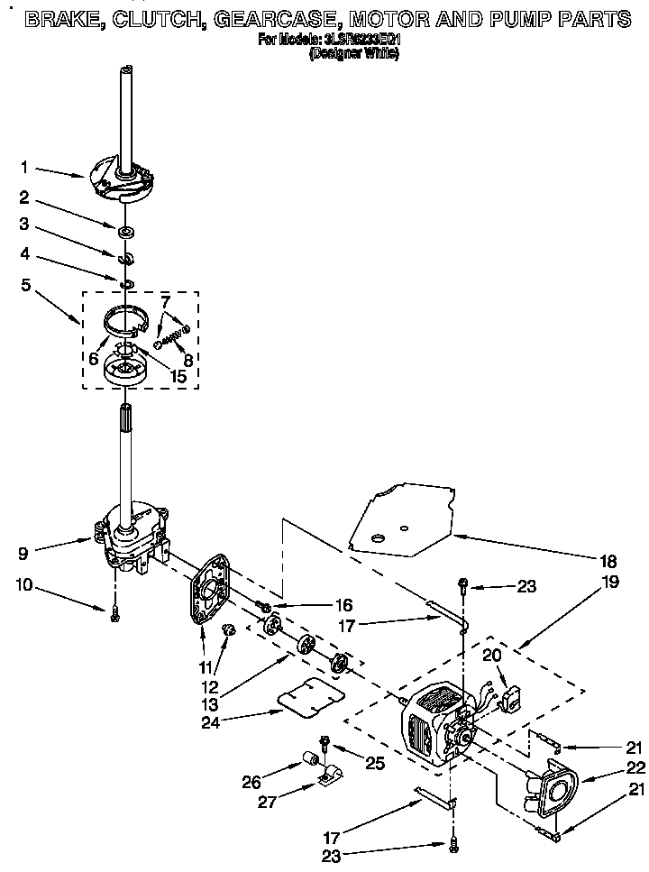 Brake, clutch, gearcase, motor and pump