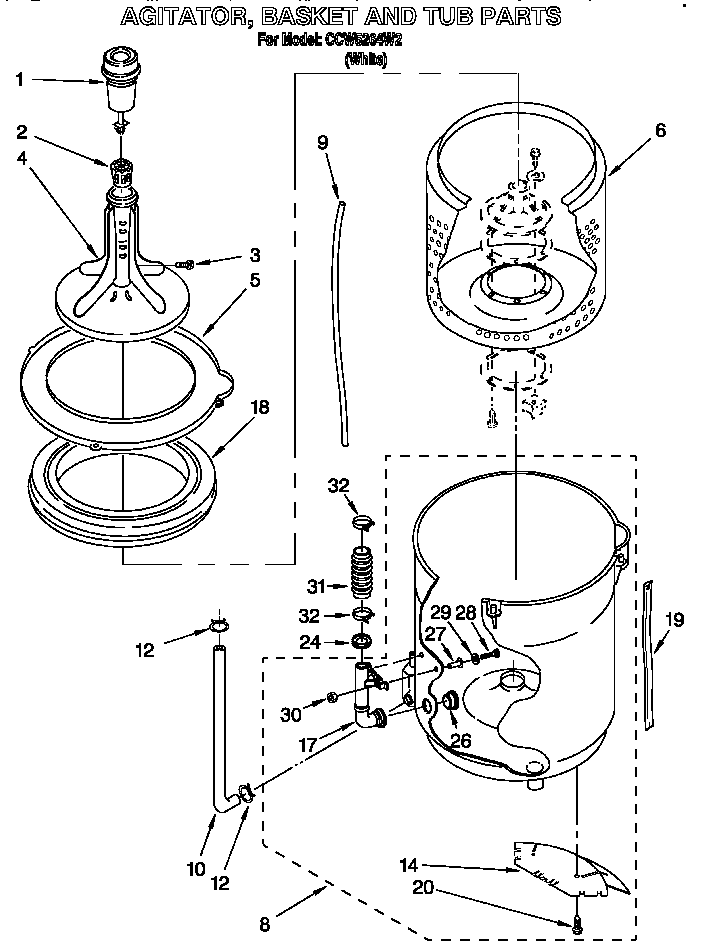 Agitator, basket and tub