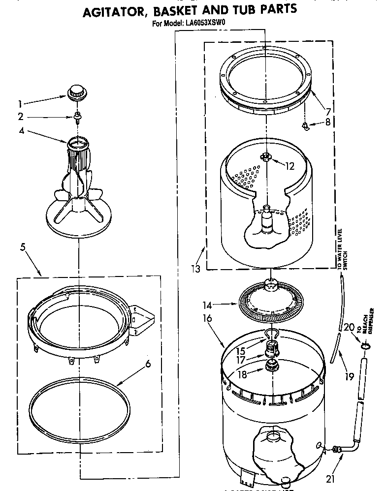 Agitator, basket and tub