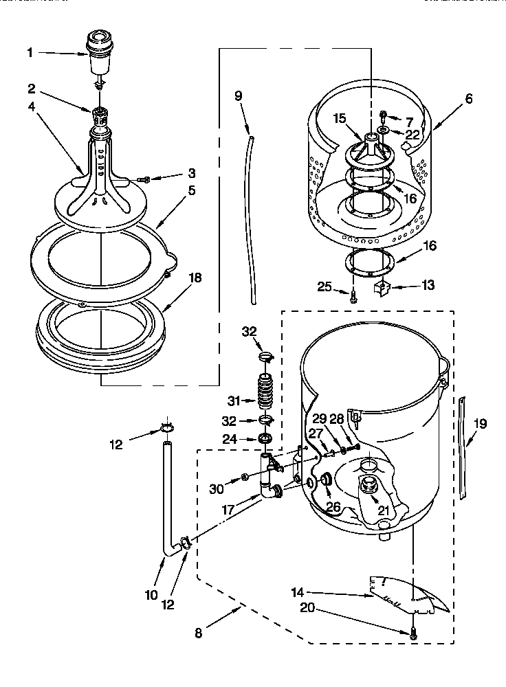 Agitator, basket and tub