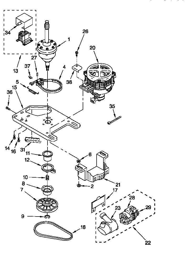 Brake, clutch, gearcase, motor and pump