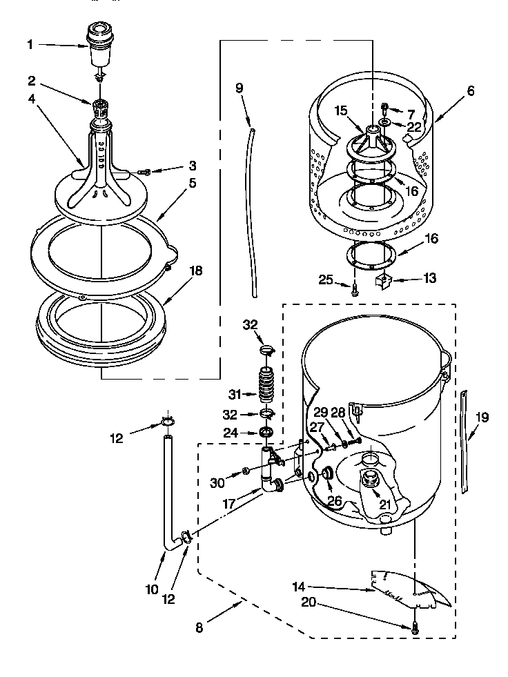 Agitator, basket and tub