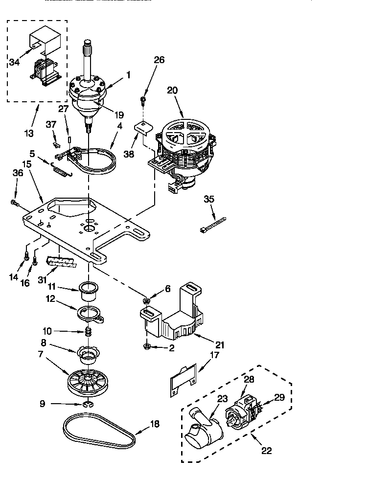 Brake, clutch, gearcase, motor and pump