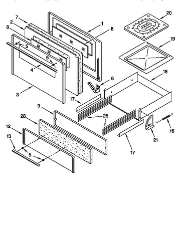Oven door and broiler