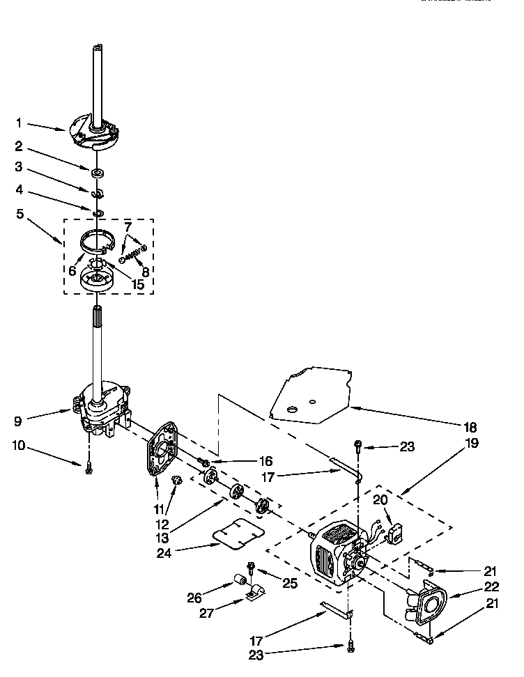 Brake, clutch, gearcase, motor and pump