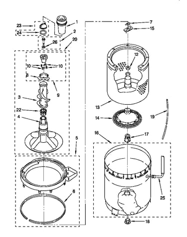 Agitator, basket and tub