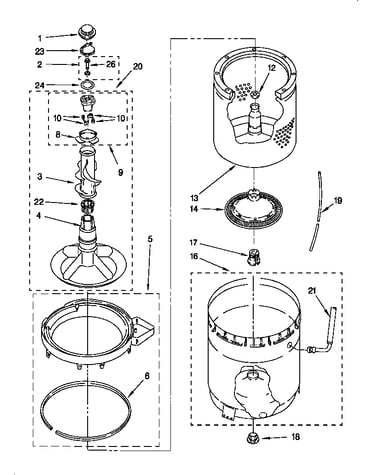 Agitator, basket and tub