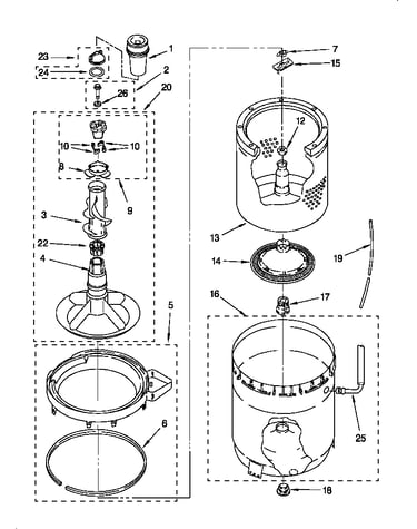 Agitator, basket and tub