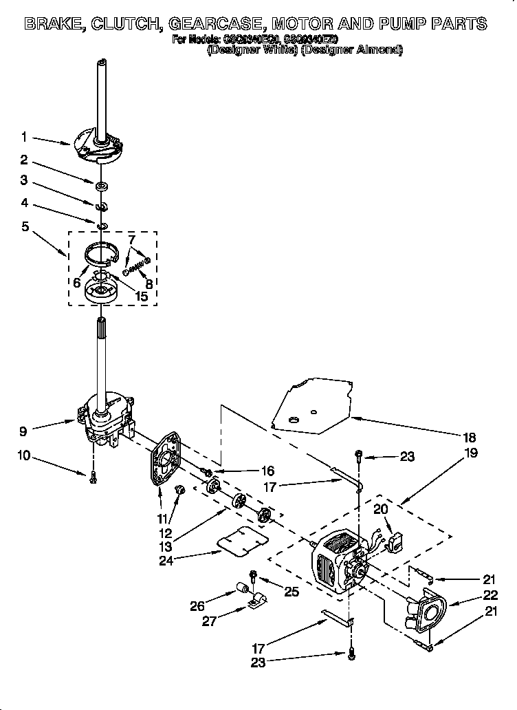 Brake, clutch, gearcase, motor and pump