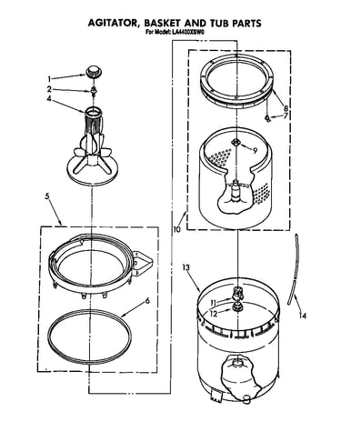 Agitator, basket and tub