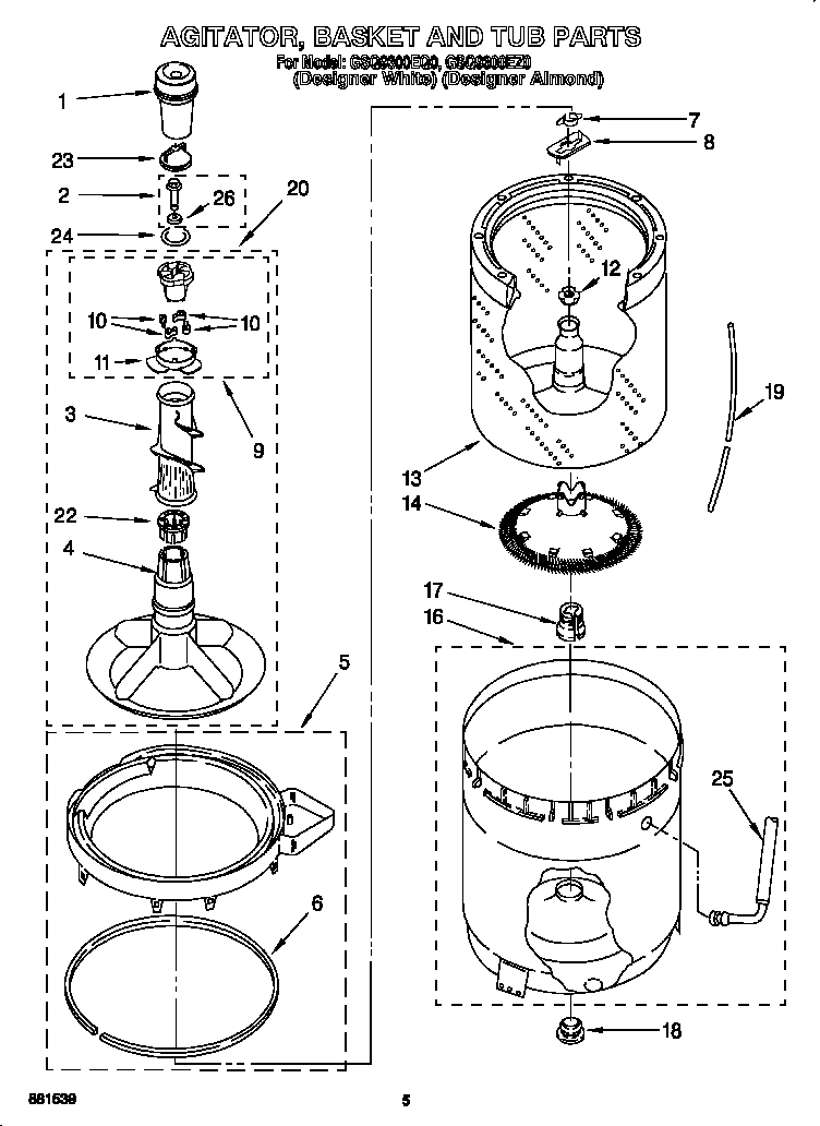 AGITATOR, BASKET AND TUB