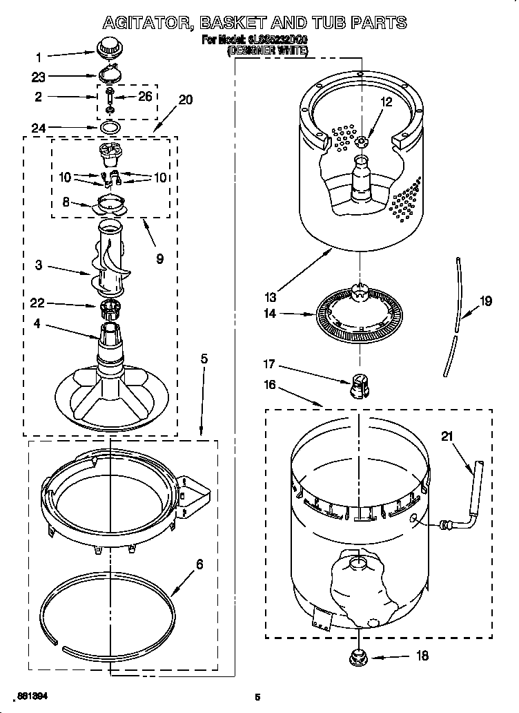 Agitator, basket and tub