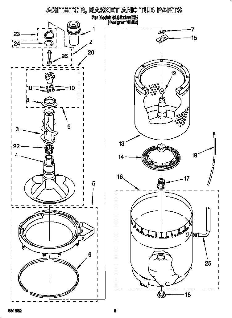 Agitator, basket and tub