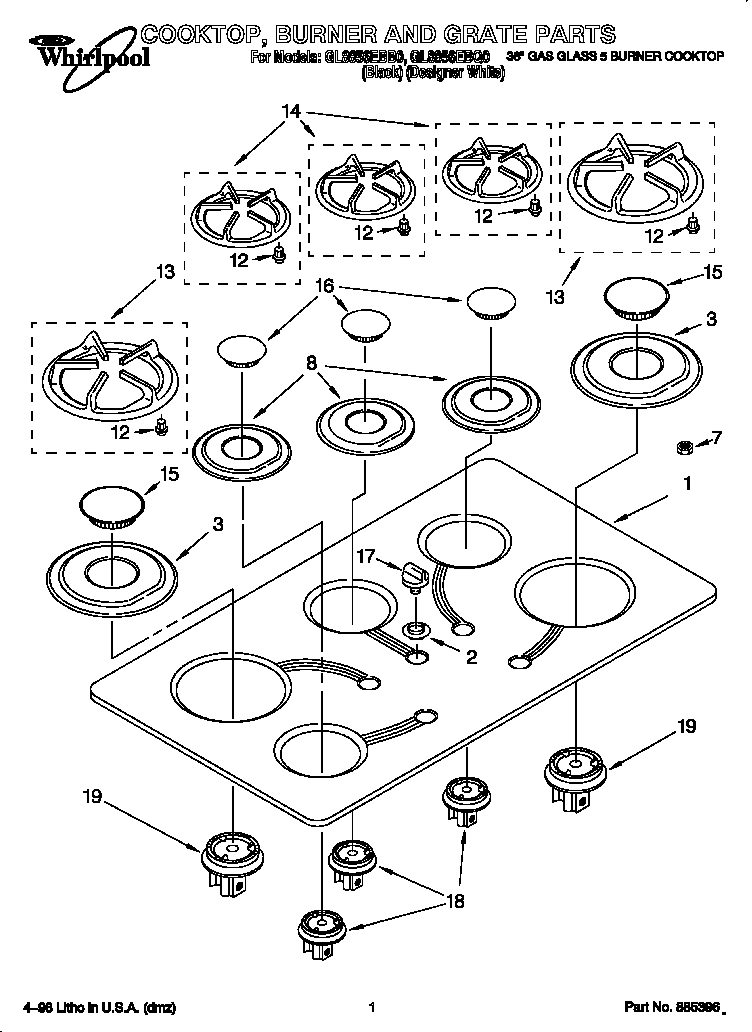 Cooktop, burner and grate